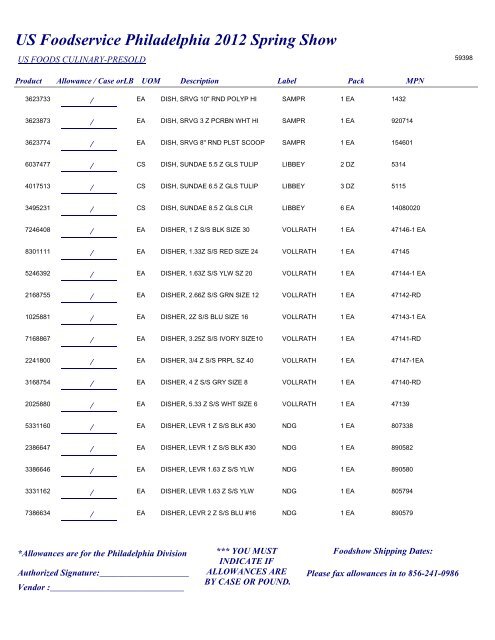 US Foodservice Philadelphia 2012 Spring Show - Foodshows