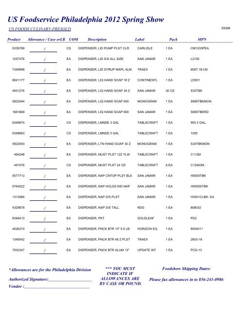 US Foodservice Philadelphia 2012 Spring Show - Foodshows