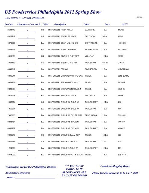 US Foodservice Philadelphia 2012 Spring Show - Foodshows