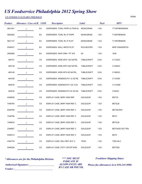 US Foodservice Philadelphia 2012 Spring Show - Foodshows