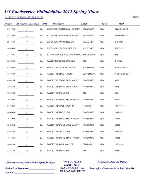 US Foodservice Philadelphia 2012 Spring Show - Foodshows