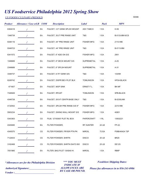 US Foodservice Philadelphia 2012 Spring Show - Foodshows