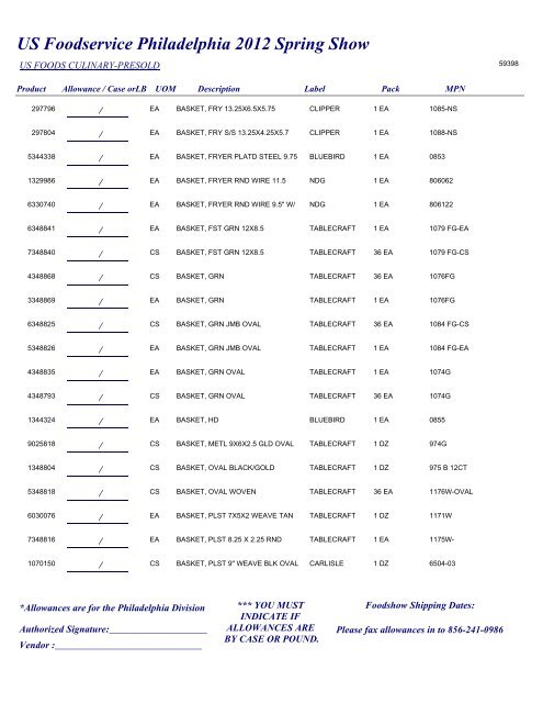 US Foodservice Philadelphia 2012 Spring Show - Foodshows