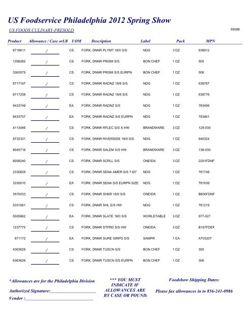 US Foodservice Philadelphia 2012 Spring Show - Foodshows