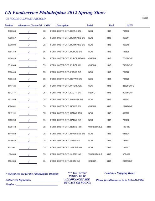 US Foodservice Philadelphia 2012 Spring Show - Foodshows