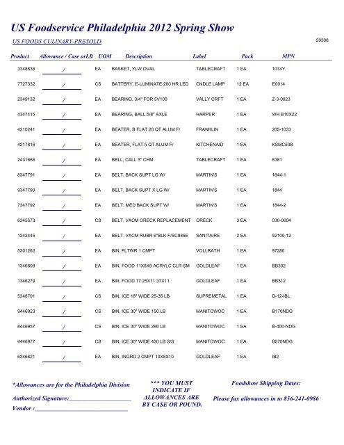 US Foodservice Philadelphia 2012 Spring Show - Foodshows