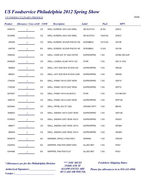 US Foodservice Philadelphia 2012 Spring Show - Foodshows