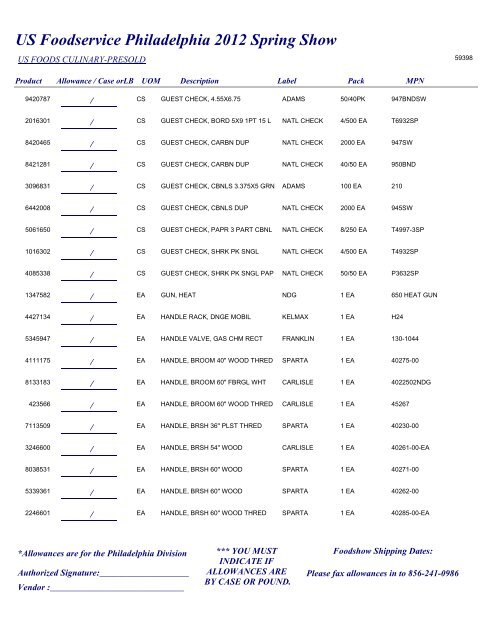 US Foodservice Philadelphia 2012 Spring Show - Foodshows