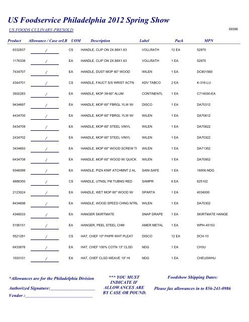 US Foodservice Philadelphia 2012 Spring Show - Foodshows