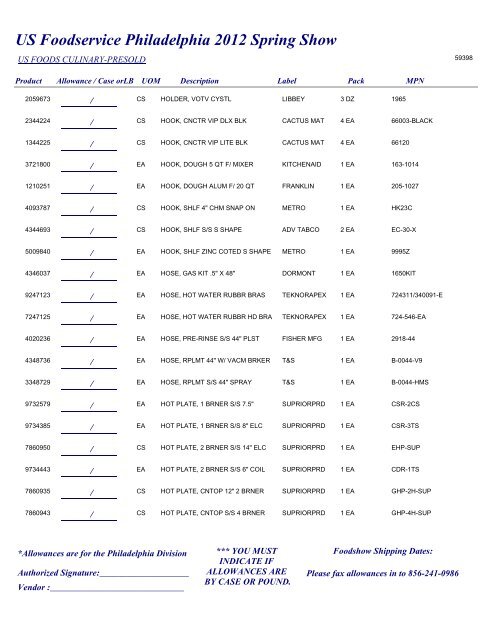 US Foodservice Philadelphia 2012 Spring Show - Foodshows