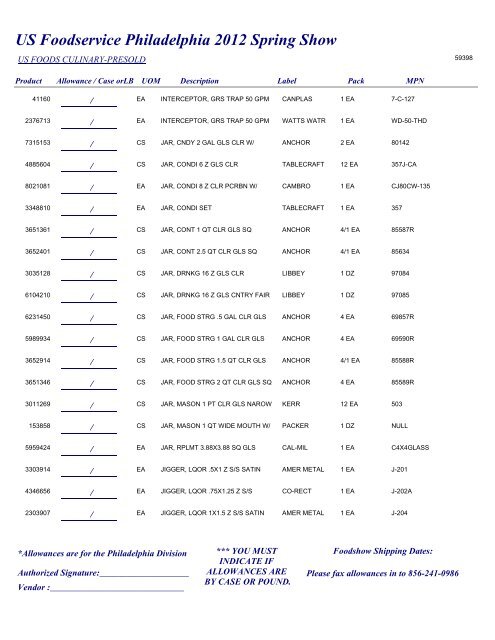 US Foodservice Philadelphia 2012 Spring Show - Foodshows