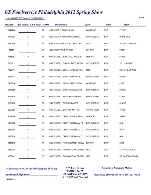 US Foodservice Philadelphia 2012 Spring Show - Foodshows