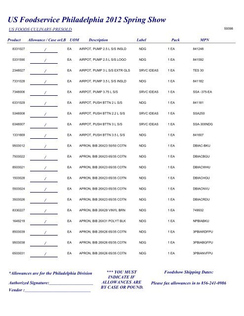 US Foodservice Philadelphia 2012 Spring Show - Foodshows