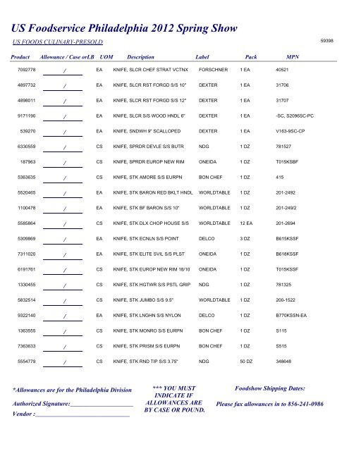 US Foodservice Philadelphia 2012 Spring Show - Foodshows