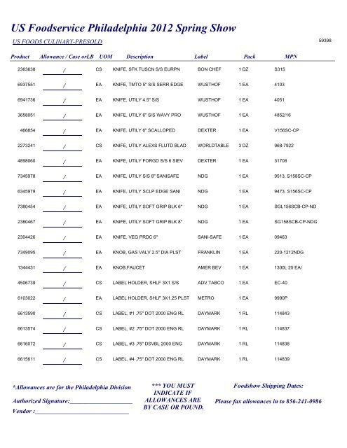 US Foodservice Philadelphia 2012 Spring Show - Foodshows