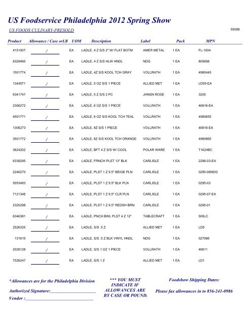 US Foodservice Philadelphia 2012 Spring Show - Foodshows