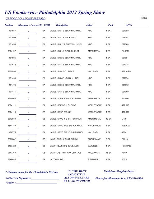 US Foodservice Philadelphia 2012 Spring Show - Foodshows