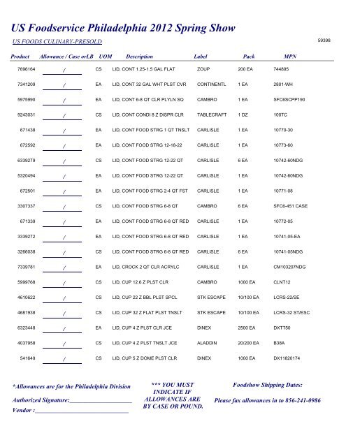 US Foodservice Philadelphia 2012 Spring Show - Foodshows