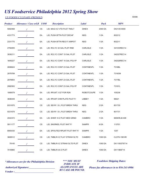 US Foodservice Philadelphia 2012 Spring Show - Foodshows