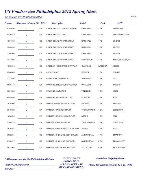 US Foodservice Philadelphia 2012 Spring Show - Foodshows