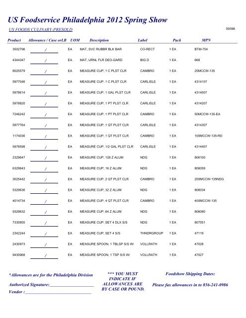 US Foodservice Philadelphia 2012 Spring Show - Foodshows