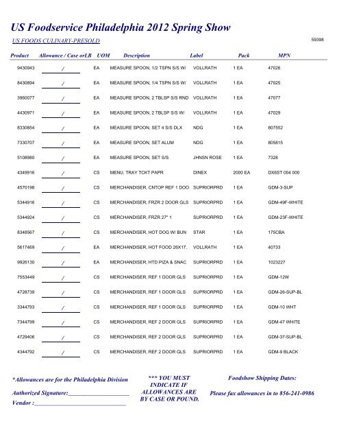 US Foodservice Philadelphia 2012 Spring Show - Foodshows