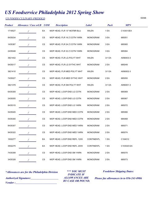US Foodservice Philadelphia 2012 Spring Show - Foodshows