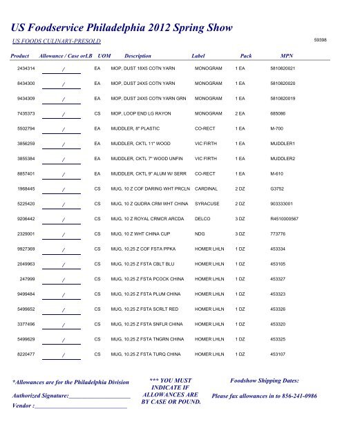 US Foodservice Philadelphia 2012 Spring Show - Foodshows
