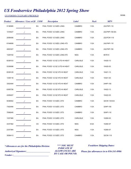 US Foodservice Philadelphia 2012 Spring Show - Foodshows