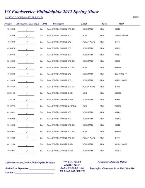 US Foodservice Philadelphia 2012 Spring Show - Foodshows
