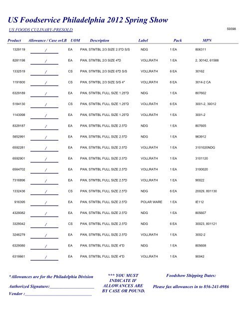 US Foodservice Philadelphia 2012 Spring Show - Foodshows