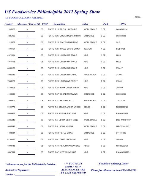US Foodservice Philadelphia 2012 Spring Show - Foodshows