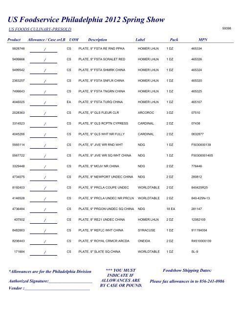 US Foodservice Philadelphia 2012 Spring Show - Foodshows