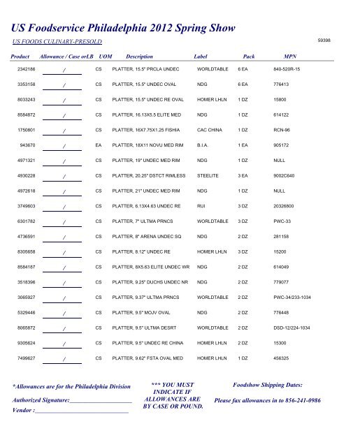 US Foodservice Philadelphia 2012 Spring Show - Foodshows