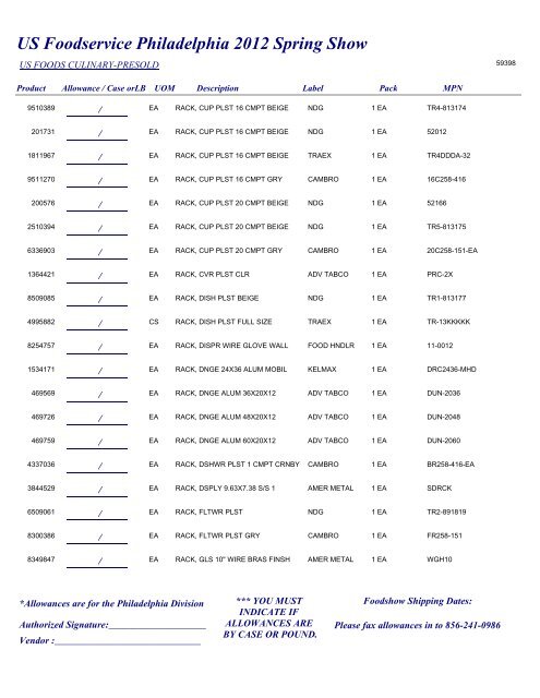 US Foodservice Philadelphia 2012 Spring Show - Foodshows