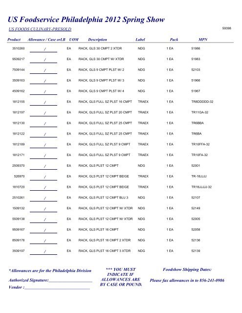 US Foodservice Philadelphia 2012 Spring Show - Foodshows