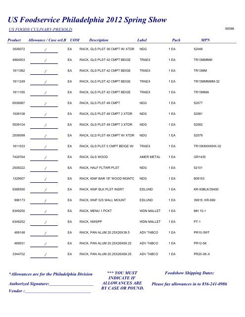 US Foodservice Philadelphia 2012 Spring Show - Foodshows