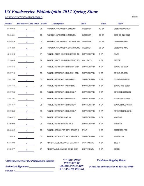 US Foodservice Philadelphia 2012 Spring Show - Foodshows