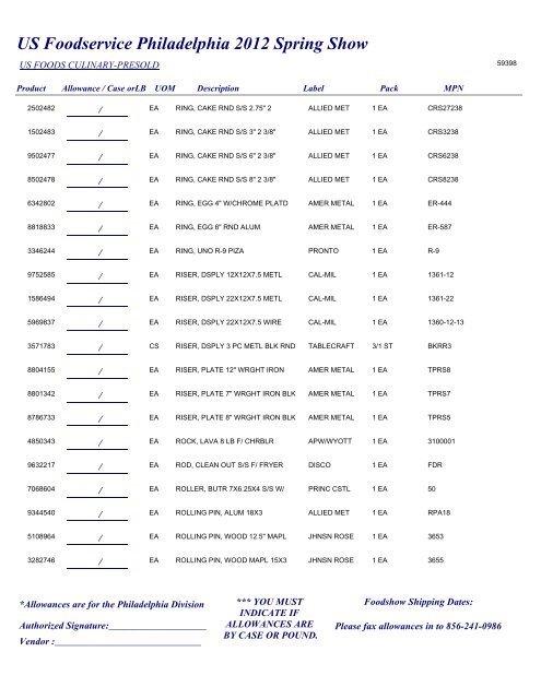 US Foodservice Philadelphia 2012 Spring Show - Foodshows