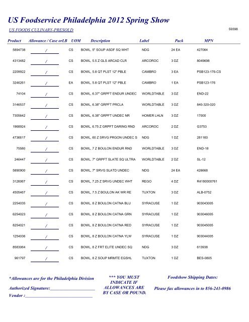 US Foodservice Philadelphia 2012 Spring Show - Foodshows