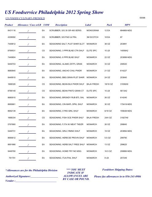 US Foodservice Philadelphia 2012 Spring Show - Foodshows