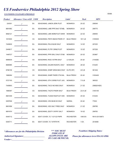 US Foodservice Philadelphia 2012 Spring Show - Foodshows