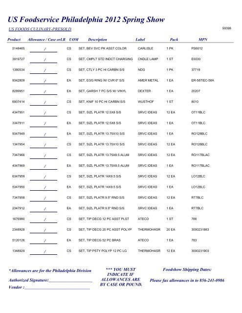 US Foodservice Philadelphia 2012 Spring Show - Foodshows