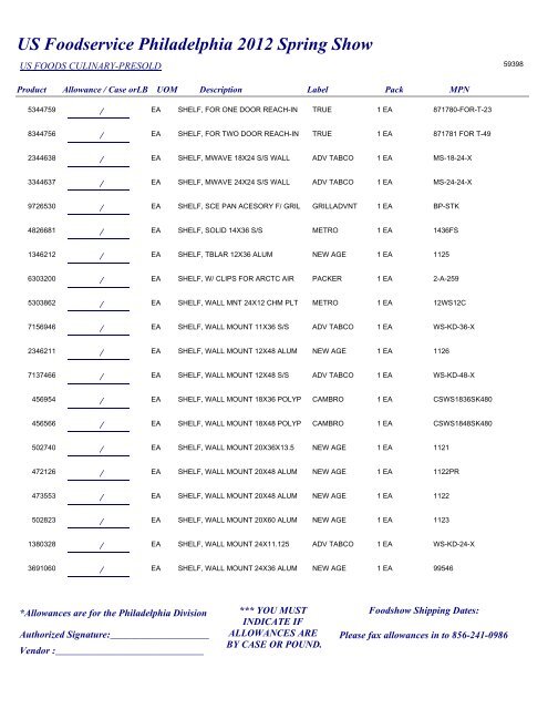 US Foodservice Philadelphia 2012 Spring Show - Foodshows