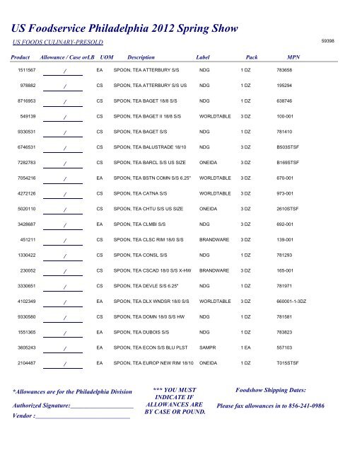 US Foodservice Philadelphia 2012 Spring Show - Foodshows