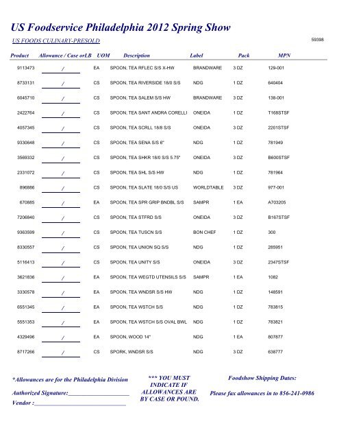 US Foodservice Philadelphia 2012 Spring Show - Foodshows