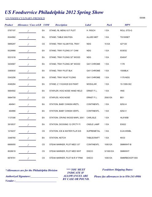 US Foodservice Philadelphia 2012 Spring Show - Foodshows