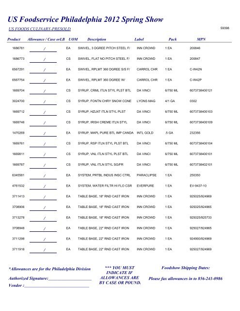 US Foodservice Philadelphia 2012 Spring Show - Foodshows