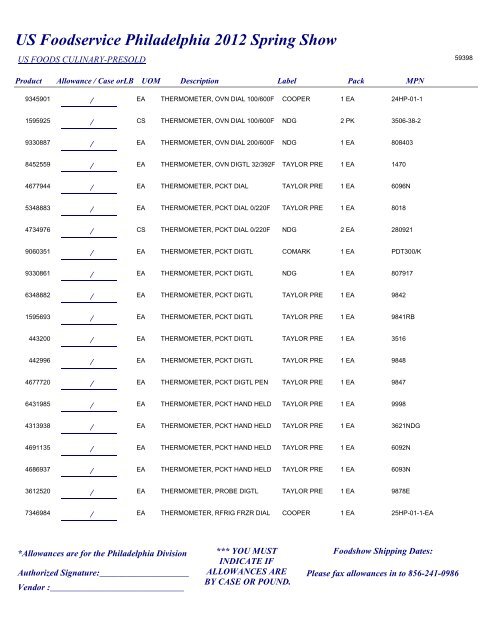 US Foodservice Philadelphia 2012 Spring Show - Foodshows
