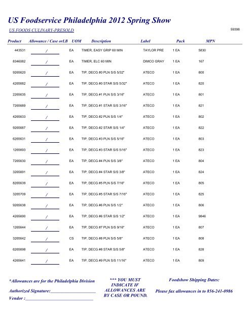 US Foodservice Philadelphia 2012 Spring Show - Foodshows